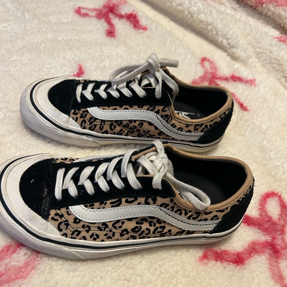 Vans Black and Tan Leopard Print Sneakers